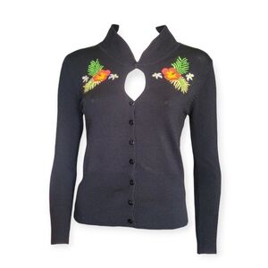 Collectif London Mariella Tiki Hibiscus Cardigan Rockabilly Retro Black Large